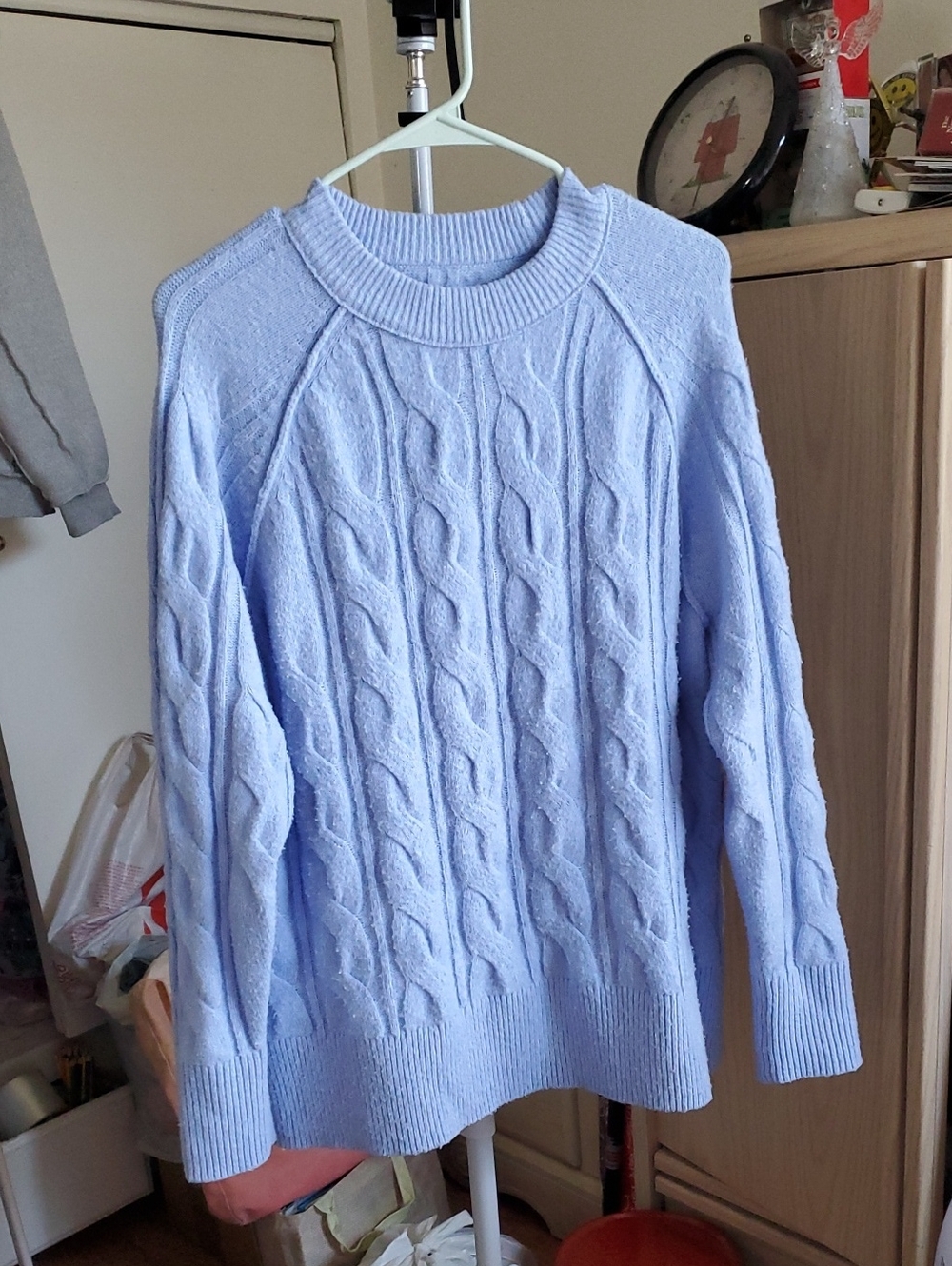 Aerie Unreal Cable Crew Sweater In Ocean Sky Size XS